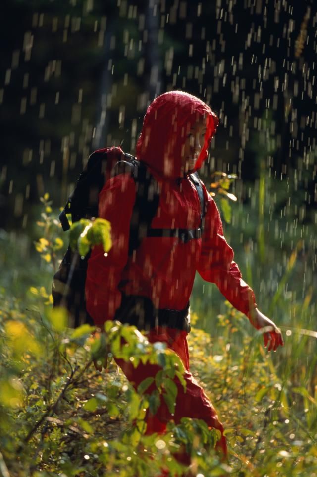 hiking in the rain